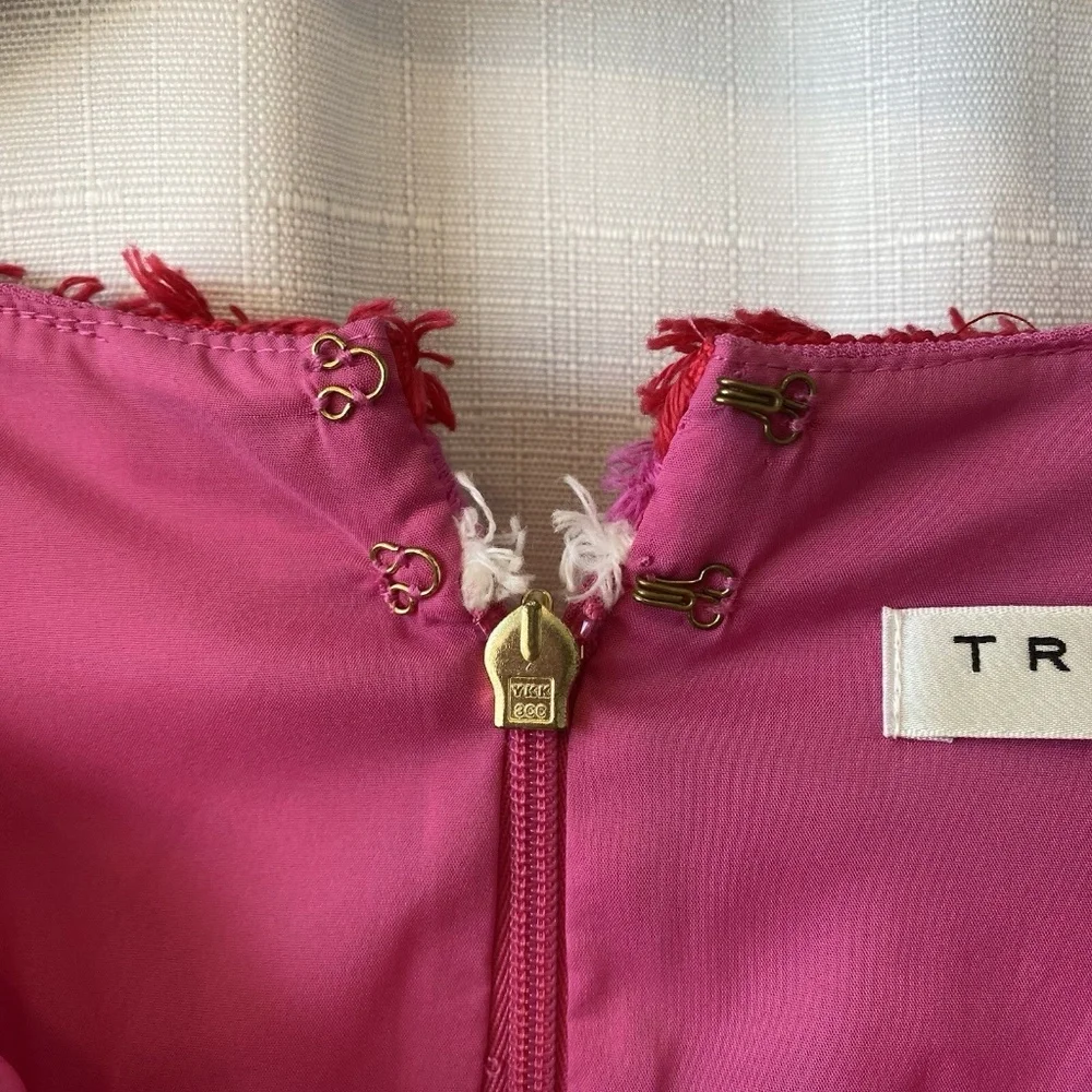 Trina Turk Pink Short Sleeve V-Neck Shift Dress Orange And White Fringe Sz 8 - Picture 6 of 14